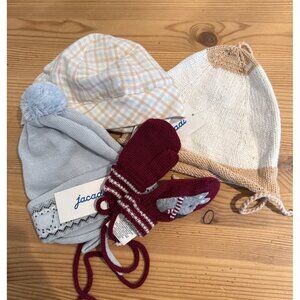 Jacadi Baby 6 months unisex sun hat, winter hats, mittens bundle NWT JW
